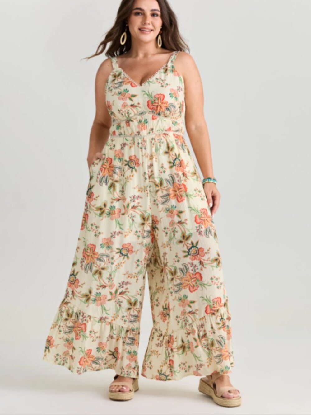 BloomChic Floral Lace Trim Cinched-Waist Jumpsuit NWT